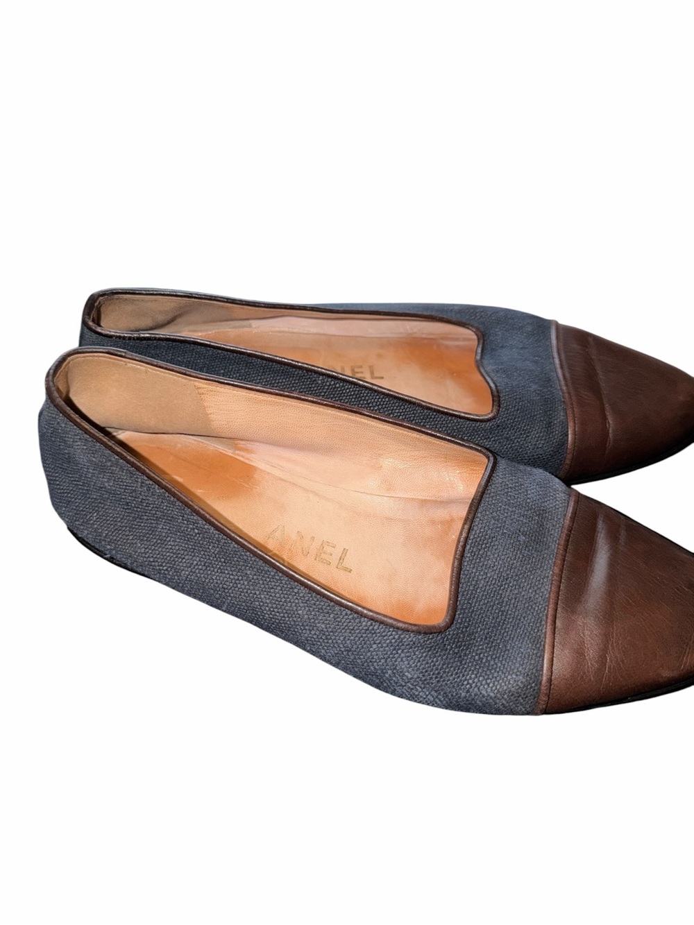 Vintage CHANEL Blue Denim Brown Leather ballet flats- size 39 - Picture 3 of 9